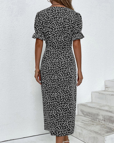 Gloria - Frisches V-Ausschnitt-Kleid mit Blumenmuster