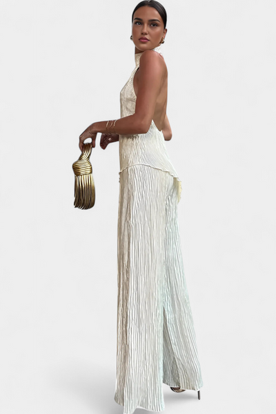 Lucindra – Asymmetrisches Plissee Oberteil Und Hose