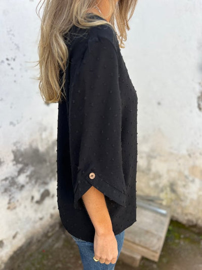 Lyutsiya - Rundhalsausschnitt Bestickt Große Manschetten Freizeithemd