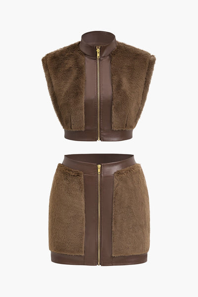 Antonia | Kunstleder-Set mit Kunstpelz-Details