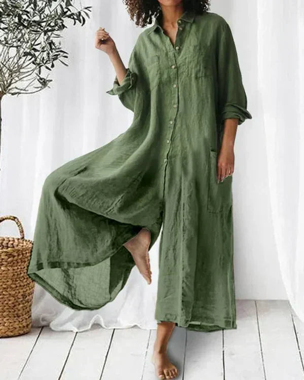 Lässiger Oversize-Leinenanzug mit Knöpfen für Damen | Ideal für den Sommer