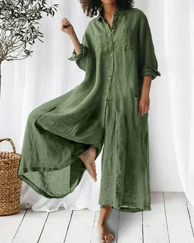 Lässiger Oversize-Leinenanzug mit Knöpfen für Damen | Ideal für den Sommer