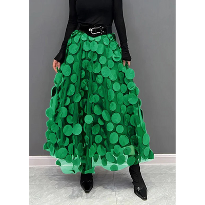 Damen Vintage Gepunkteter Maxi Rock | Hochtailliert