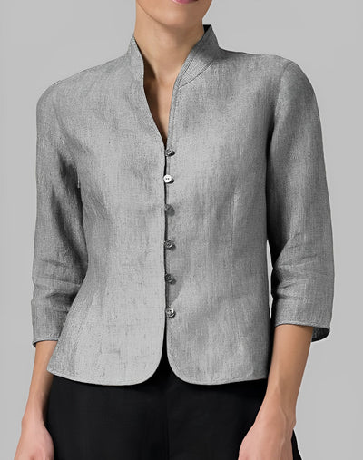 Madeline - Damen-Leinenbluse mit Stehkragen