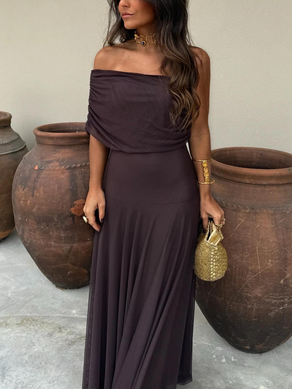 Kara | Ein-Schulter Mesh Maxikleid