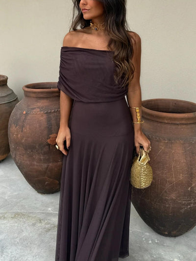 Kara | Ein-Schulter Mesh Maxikleid