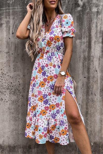 Maxi-Kleid mit Blumen und schickem V-Ausschnitt
