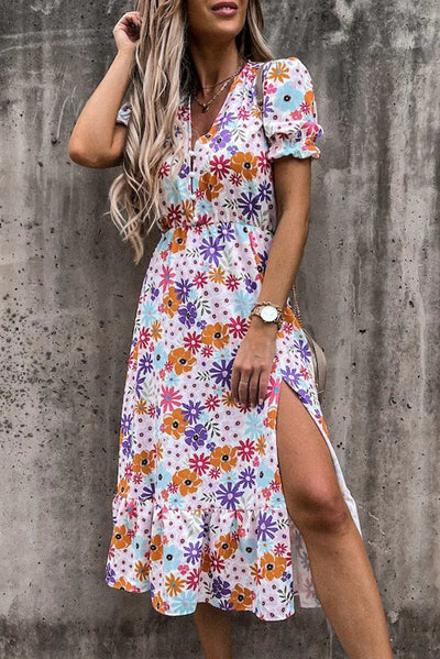 Maxi-Kleid Rosea Floral mit V-Ausschnitt