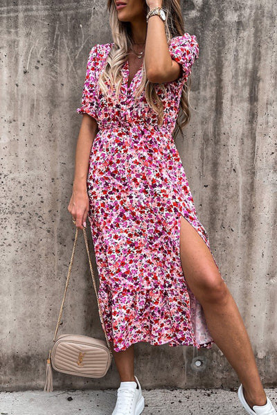 Maxi-Kleid mit Blumen und schickem V-Ausschnitt