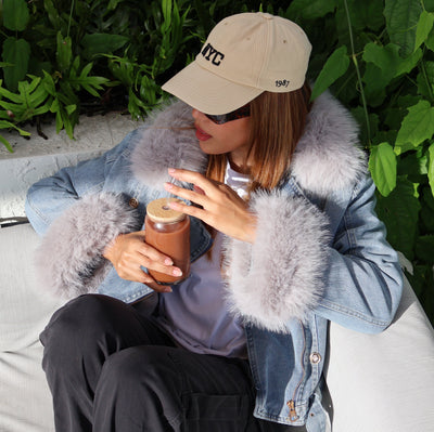 Sarah | Kunstpelzkragen Denim Jacke