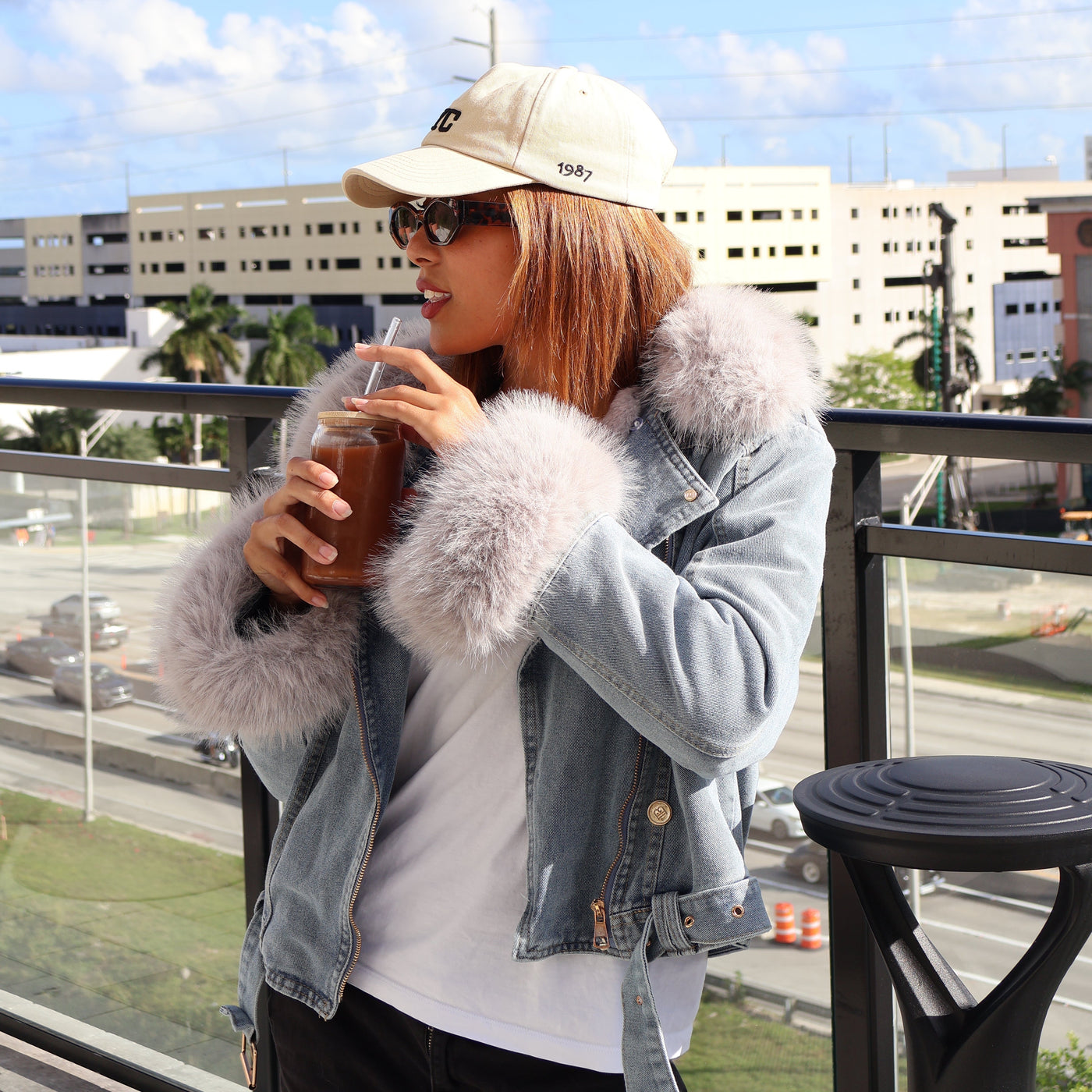 Sarah | Kunstpelzkragen Denim Jacke