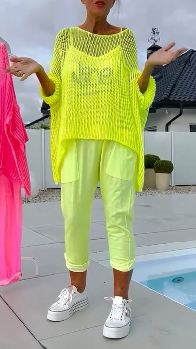 Tiffany | Damen-Jumpsuit mit Buchstabendruck + hohler Kittel-Freizeitanzug