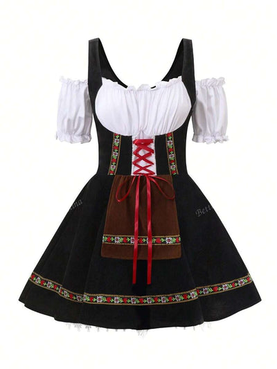 Oktoberfest Dirndl Kleid für Damen – Traditionelles Trachtenkleid mit Schürze