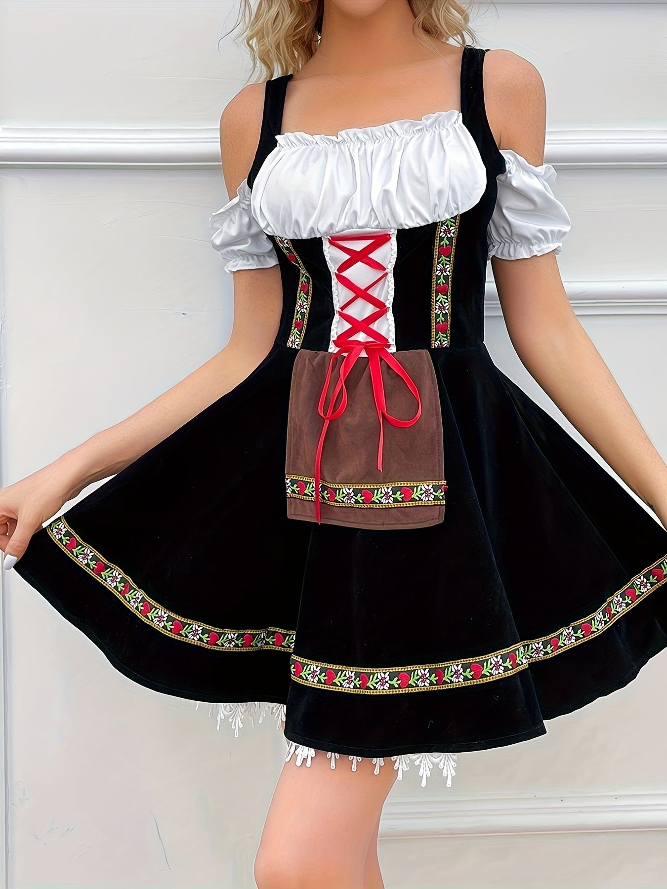 Damen Schwarz Schulterfrei Oktoberfest Dirndl Kleid