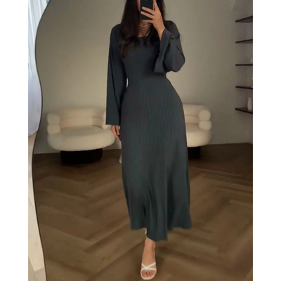 Damen Rippenstrickkleid mit Ausgestellten Ärmeln | Maxi