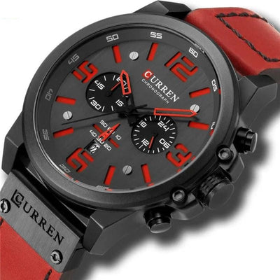 Elegante Herren Quarzuhr Mit Chronograph, Lederarmband, 3ATM Wasserdicht, Schockresistent