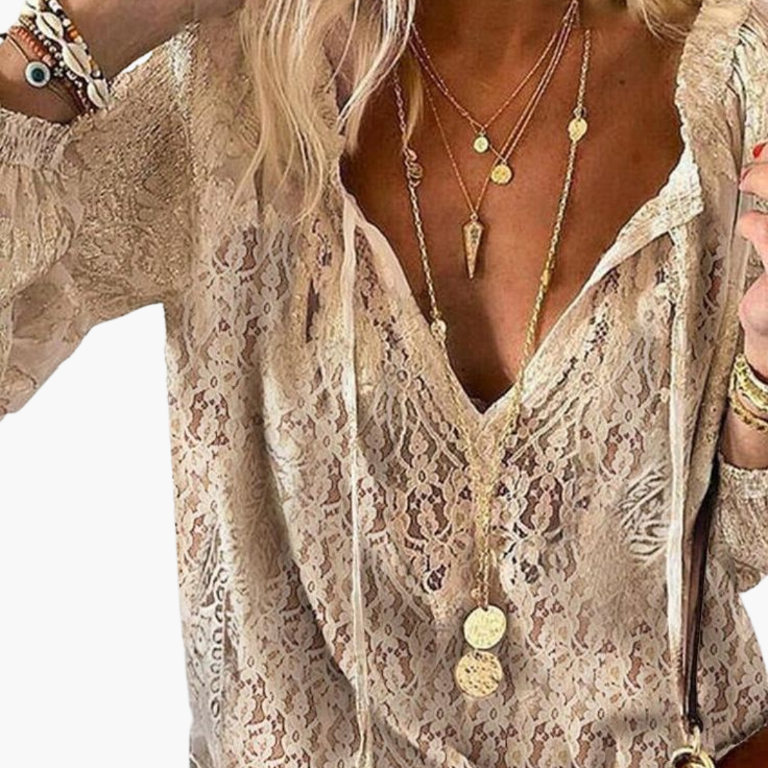 Boho-Bluse mit Schlitz-Ausschnitt für Damen - Luftig & Elegant