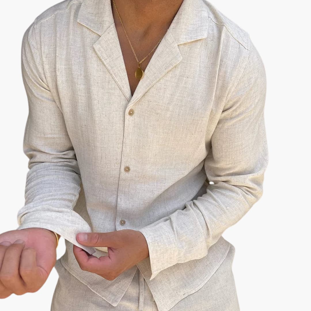 Herren Zweiteiler mit Langarmhemd und Hose für Frühling Sommer