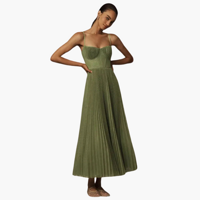 Plissiertes Midikleid für Damen - Bustier & Spaghettiträger