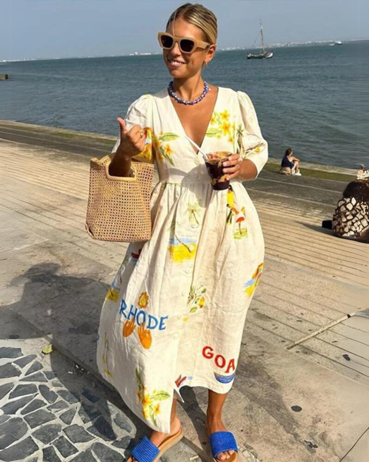 Alina | Übergroßes V-Ausschnitt Damenkleid für Sommer Eleganz