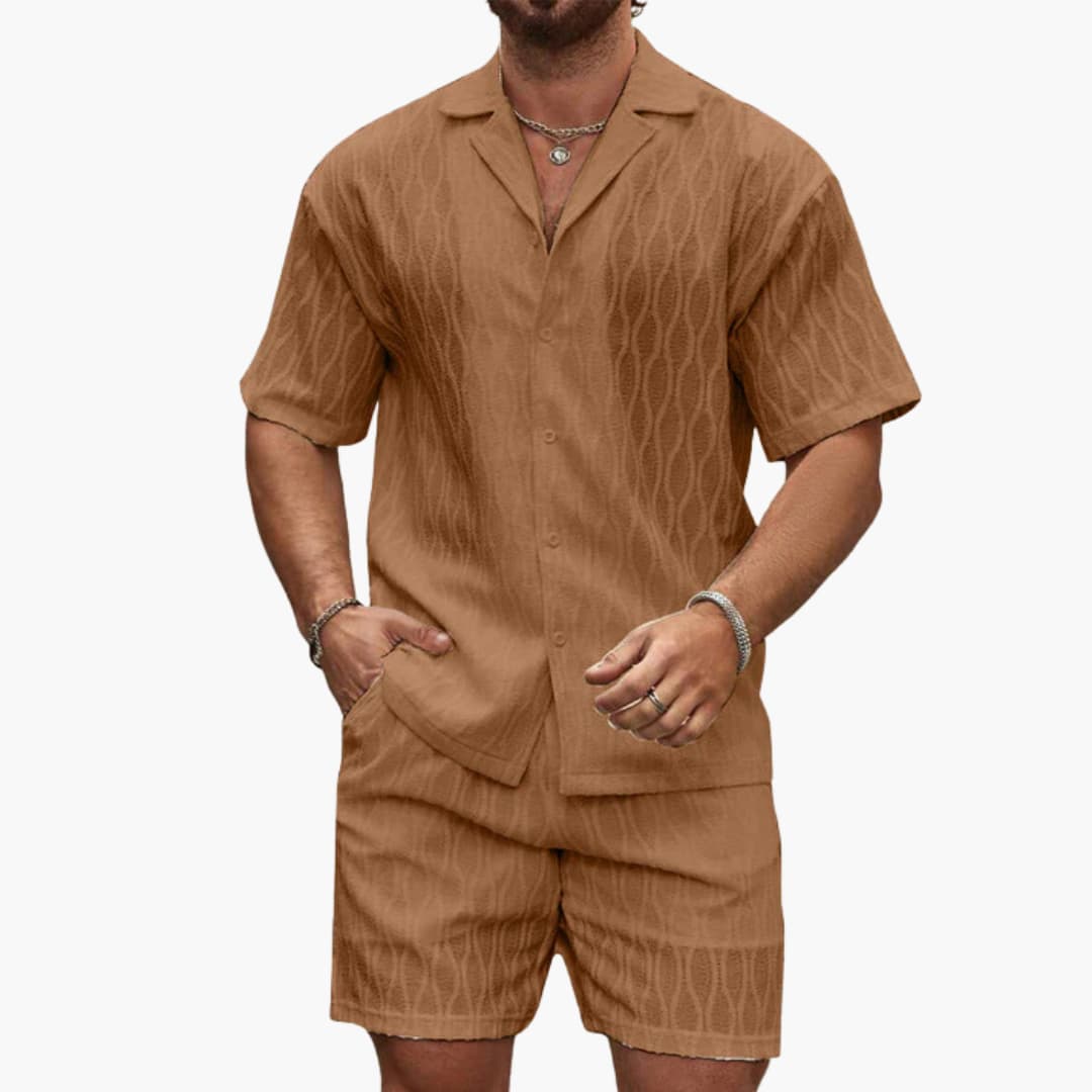 Herren Zweiteiler Set aus leichter Stoff mit Hemd und Shorts