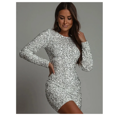 Damen Pailletten Langarmkleid | Mini