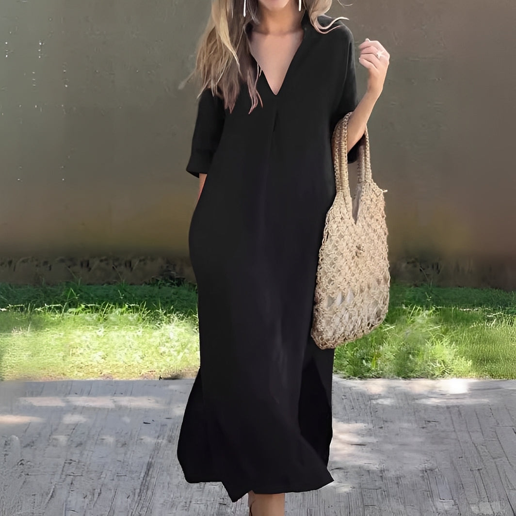 Leeann - Sommerliches Maxikleid mit luftigem V-Ausschnitt