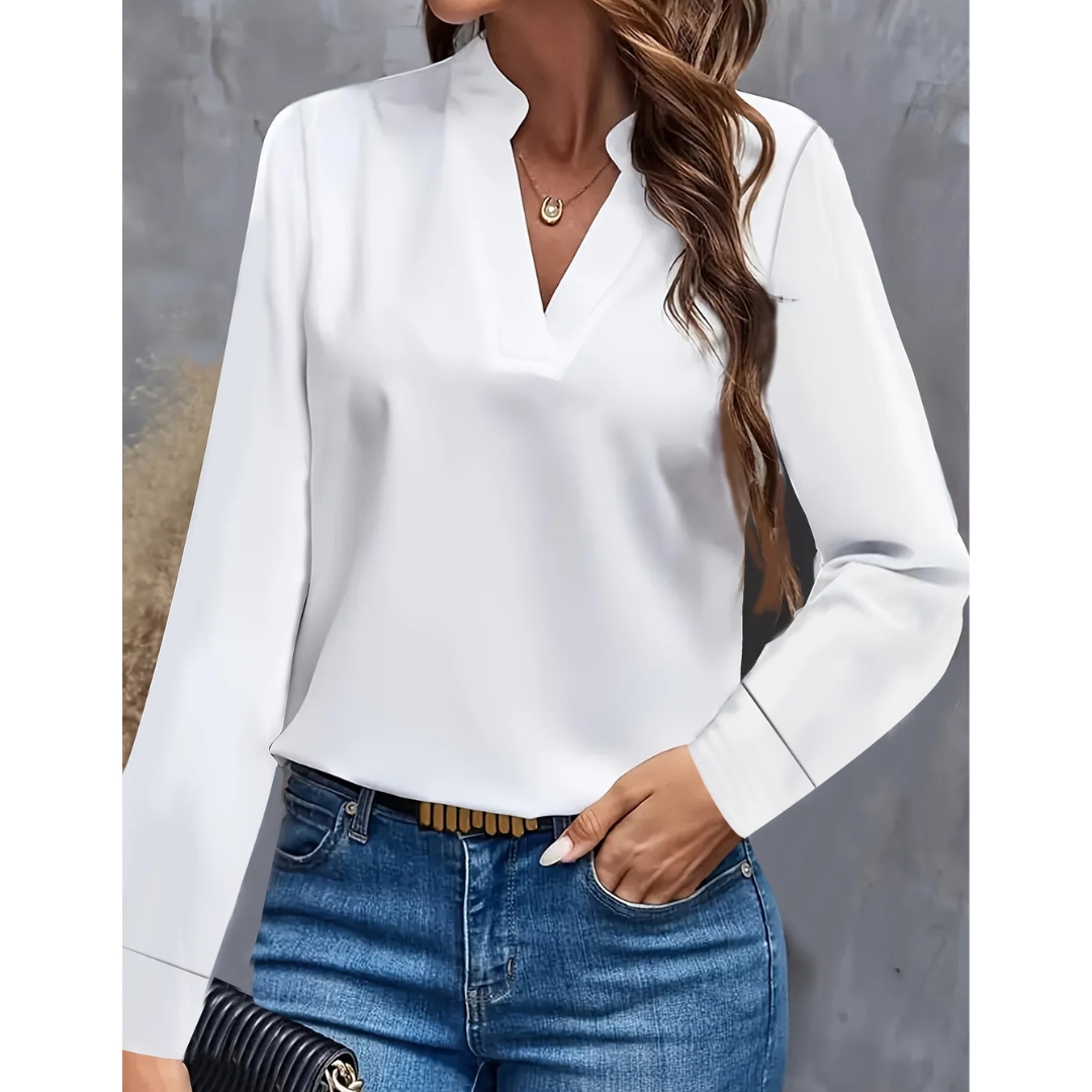 Damen V-Ausschnitt Langrarm Bluse | Bequeme
