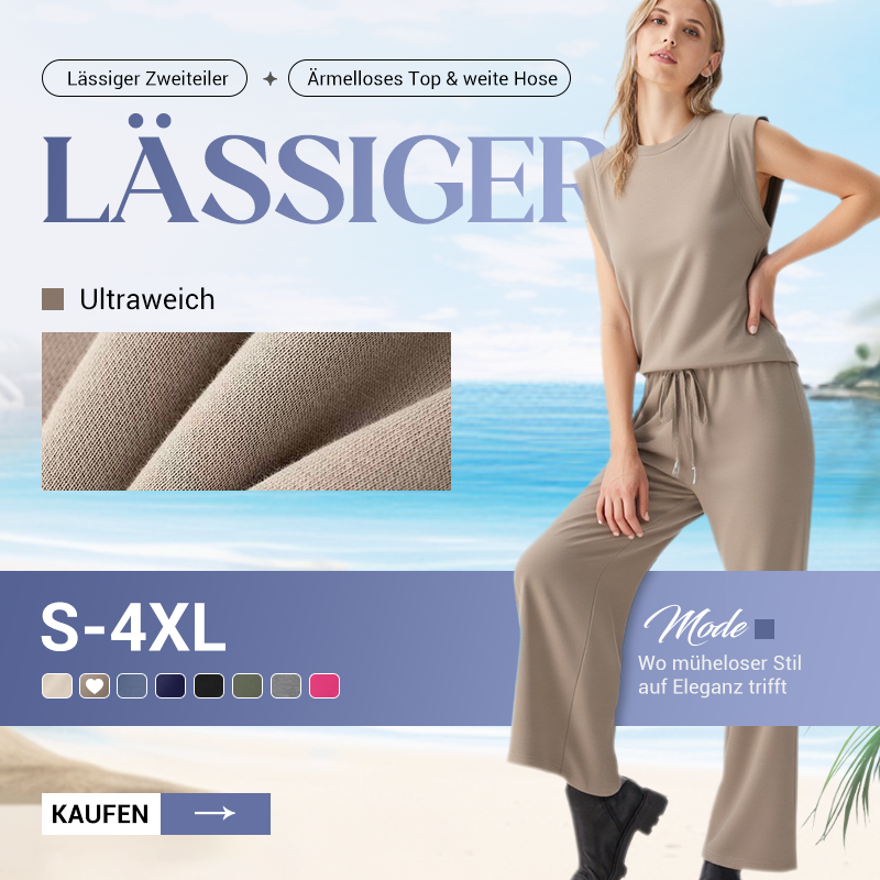 August |  Lässiger Zweiteiler für Damen: Ärmelloses Top & weite Hose
