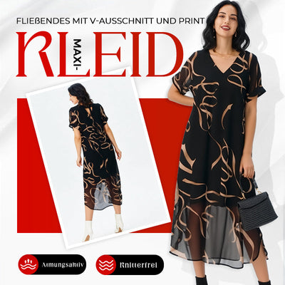 Agatha | Fließendes Maxikleid mit V-Ausschnitt und Print