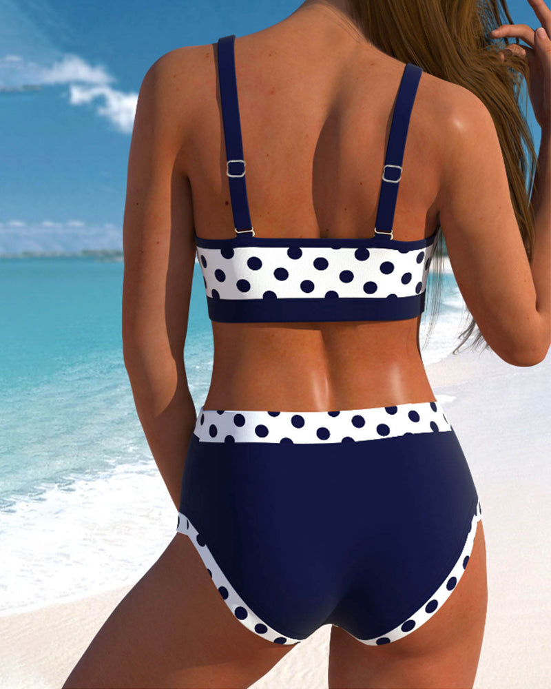 Lisbet Patchwork Bikini mit hoher Taille und Tupfen