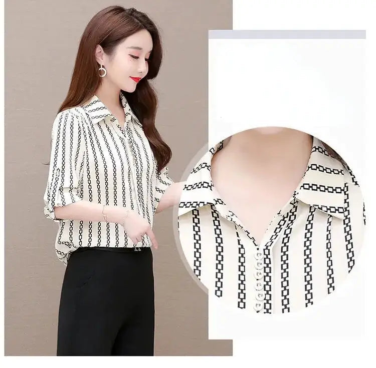 Stilvolle Damen Chiffon Bluse mit Knöpfen & Umschlagkragen – Fenya