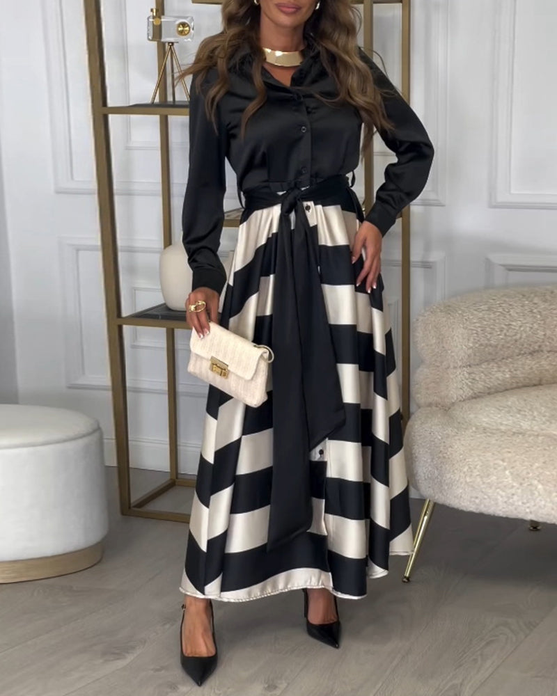 Maisse - Schickes Gestreiftes Maxikleid mit Gürtel Damen