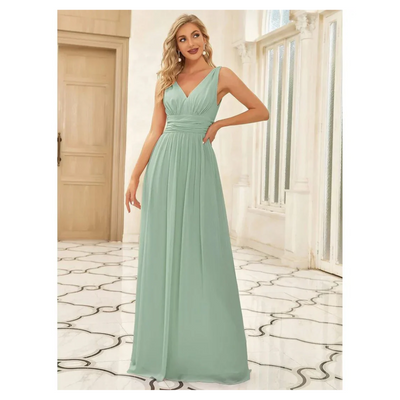 Damen Plissee-Kleid mit V-Ausschnitt | Maxi