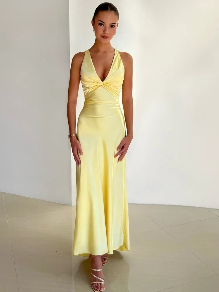 Riyana – Elegantes V-Ausschnitt Maxikleid