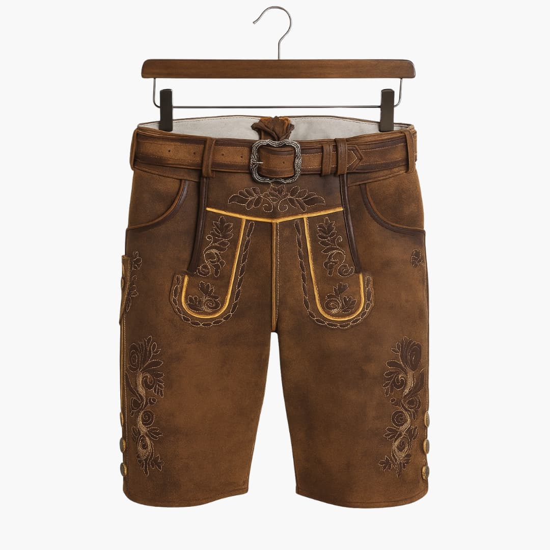 Traditionelle bestickte kurze Lederhose für Herren - Oktoberfest 2025