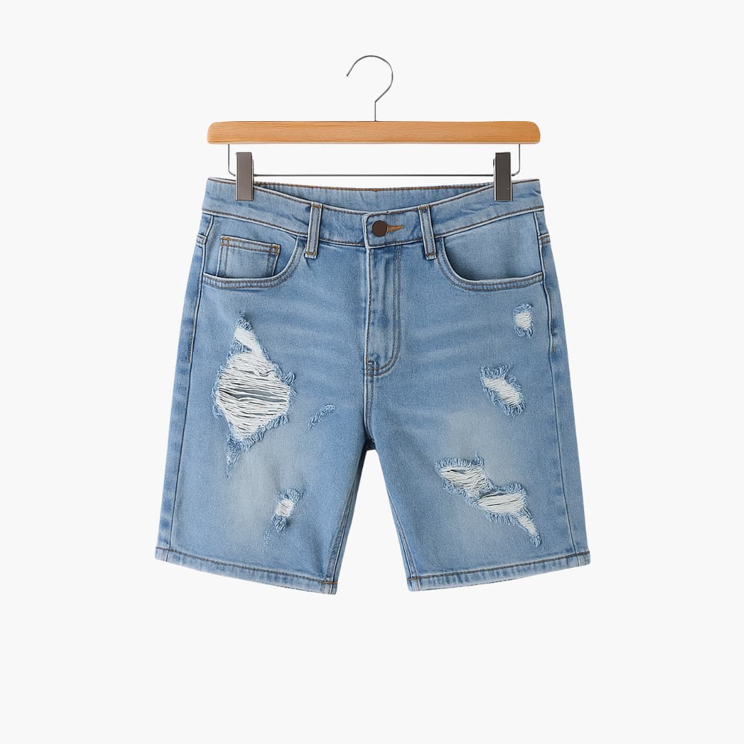 Herren Slim Fit Jeansshorts mit Stretch und Umschlag-Saum