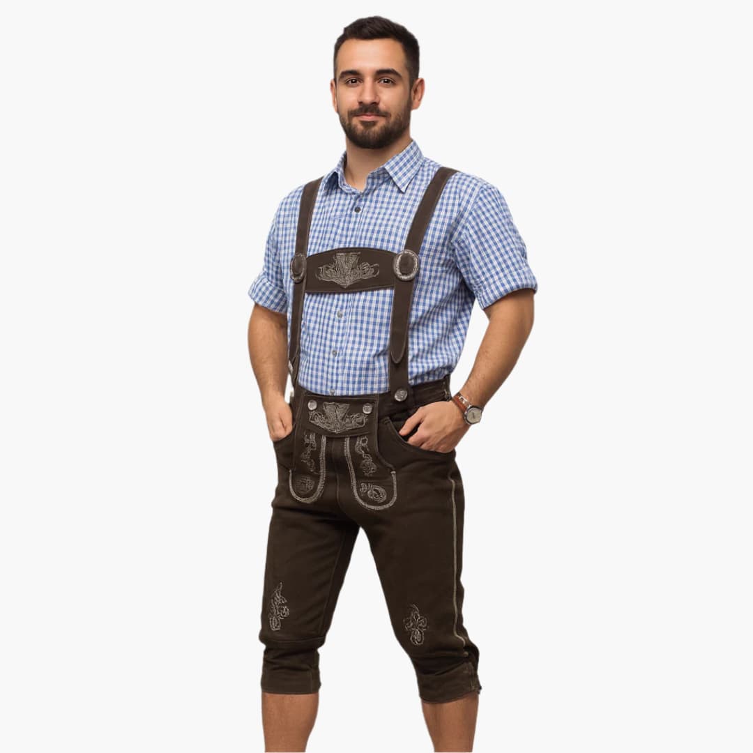 Bestickte Kniebund-Lederhose für Herren - Oktoberfest 2025