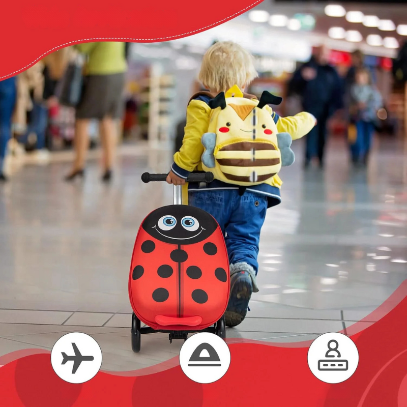 2-in-1 Kinder-Rollerkoffer mit LED-Rädern – Wasserabweisendes Handgepäck für Reise und Spaß, faltbar, für Kinder ab 5 Jahren