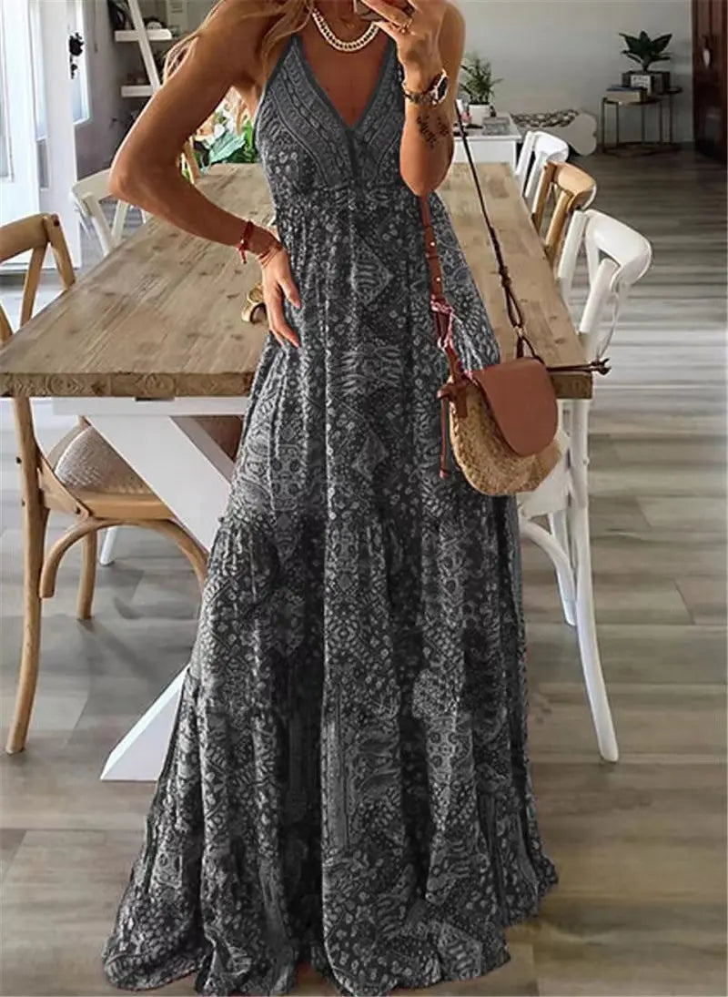 Kylie - Damen-Boho-Kleid mit hohem Bund und Blumenmuster