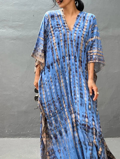 Kaftan-Kleid für Frauen - Lose Passform - V-Ausschnitt Tie-Dye Bohemian Style