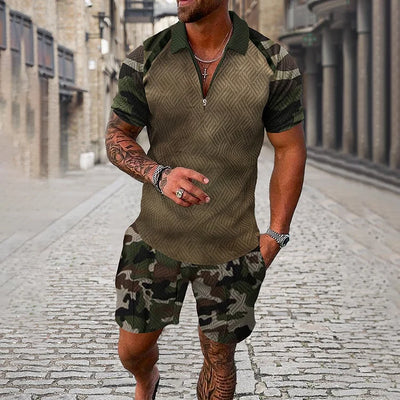 Camouflage Poloshirt und Shorts, Kombiteil