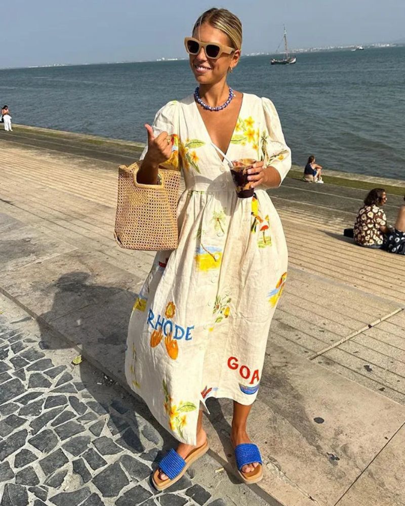 Leinenkleid SOLÈNE mit Druck – Natürliche Eleganz!