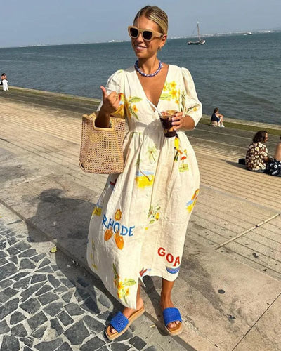 Leinenkleid SOLÈNE mit Druck – Natürliche Eleganz!