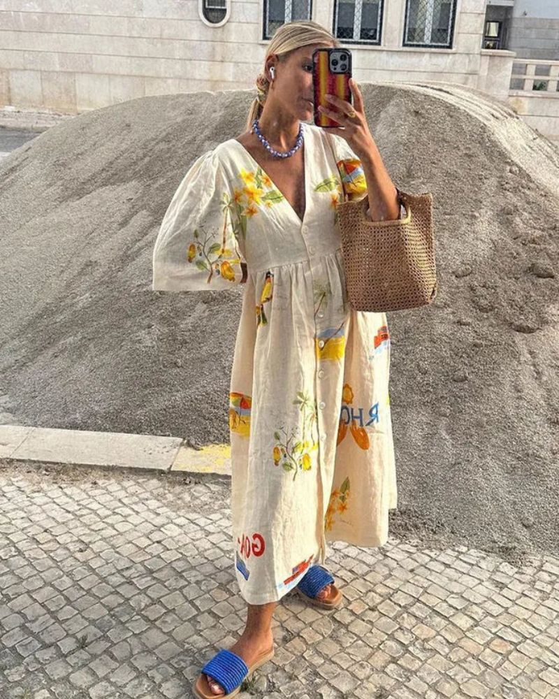 Leinenkleid SOLÈNE mit Druck – Natürliche Eleganz!