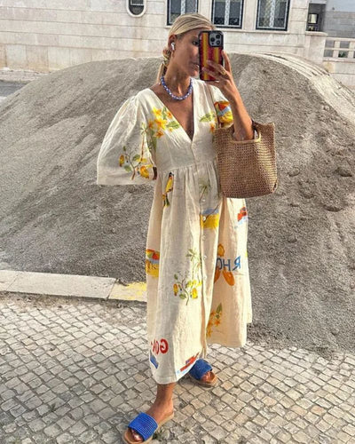 Leinenkleid SOLÈNE mit Druck – Natürliche Eleganz!