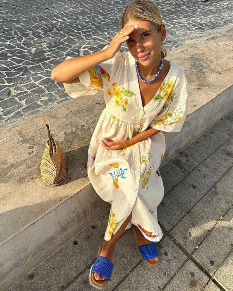 Leinenkleid SOLÈNE mit Druck – Natürliche Eleganz!