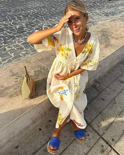 Leinenkleid SOLÈNE mit Druck – Natürliche Eleganz!