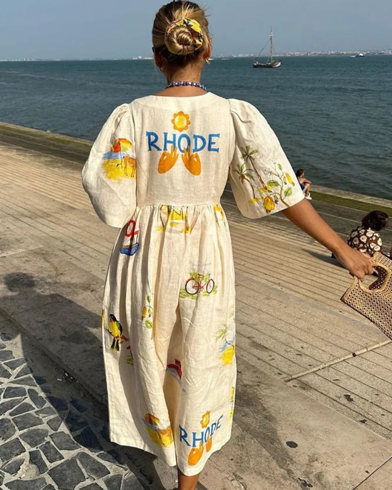 Leinenkleid SOLÈNE mit Druck – Natürliche Eleganz!