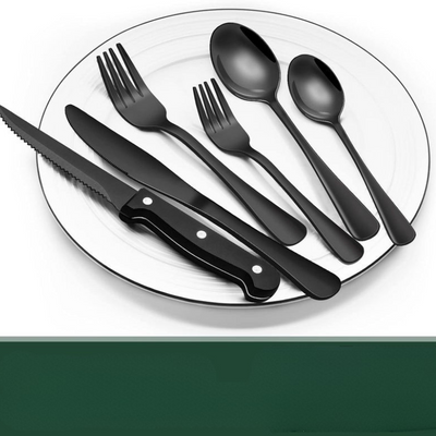 24-teiliges schwarzes Edelstahl-Besteckset für 4 Personen – Modernes Design, spülmaschinenfest